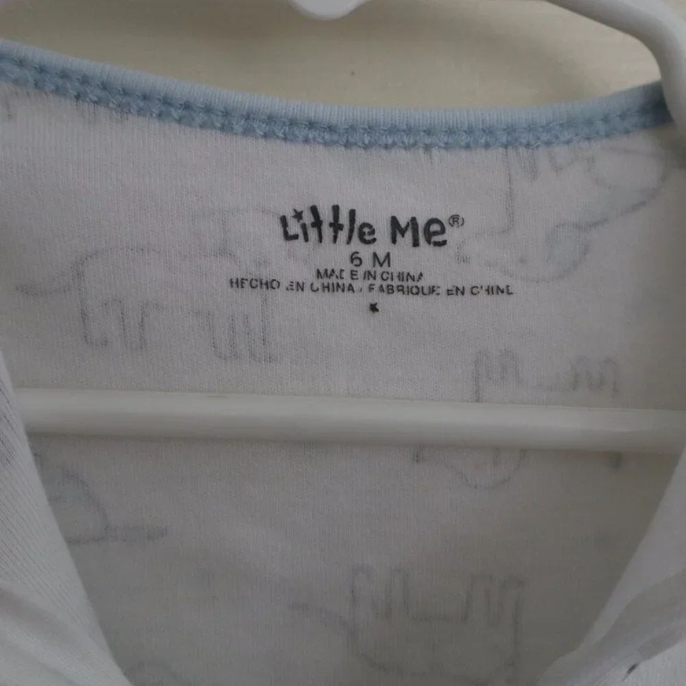 Puppy themed Footed Sleeper White with blue accents and dog pattern Little Me 6m